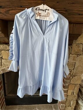Karlie Light Blue Check Ruffle Hem Mini Dress